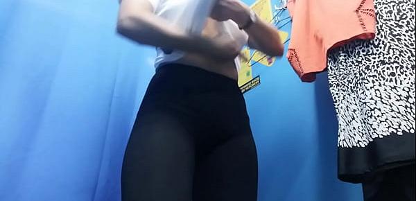  Dressing room. Cmera show. Russian girl with big boobs and nipples change clothes. Kriss Wou